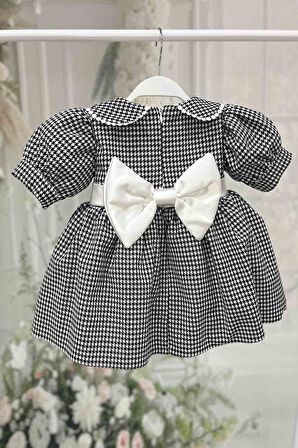 Bebe Yaka Dantelli Kız Çocuk Bebek Kazayağı Siyah Beyaz Elbise