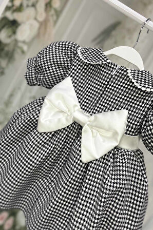 Bebe Yaka Dantelli Kız Çocuk Bebek Kazayağı Siyah Beyaz Elbise