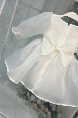 Karolin Kız Çocuk Bebek Romper Gelinlik Abiye Organze Beyaz Elbise 