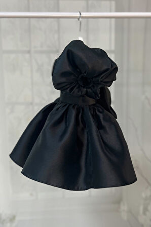 Parlak Mikado Kabarık Kız Çocuk Bebek Siyah Abiye