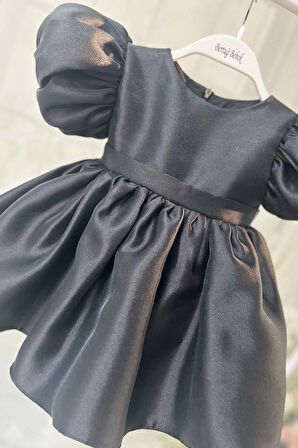 Parlak Mikado Kabarık Kız Çocuk Bebek Siyah Abiye