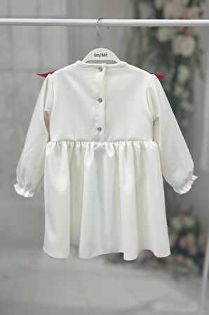 Dantelli Turuncu Beyaz Kız Çocuk Bebek Elbise