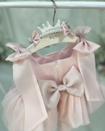 Kat Kat Balon Elbise Kurdale Detaylı Pudra Pembe Karolin Abiye Elbise 