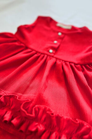 Kırmızı Bürümcük  Pamuklu Alt Üst Kız Çocuk Bebek Takım