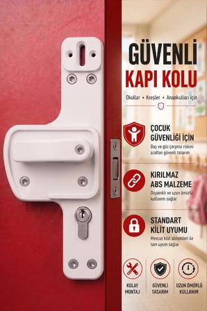 Okul Kapı Kolu | Bariyerli Çocuk Güvenlikli | Anaokulu, Kreş ve Tüm Eğitim Kurumları İçin | Kırılmaz ABS 12’li Set