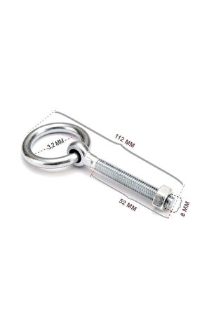 M8 Halkalı Metal Civata Somunlu Delikli Sabitleme Çekme Kaldırma Tavan Kancası Asma Kiti 2 Adet