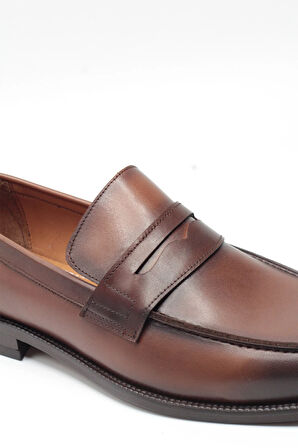 Taba Rengi Premium Hakiki Deri Kösele Tabanlı Klasik Erkek Makosen Loafer