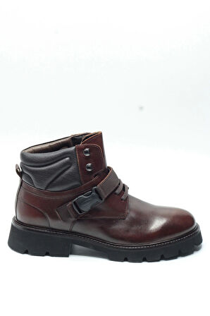 Kahverengi Hakiki Deri Tokalı Eva Taban Erkek Postal Bot