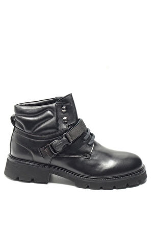 Siyah Hakiki Deri Tokalı Eva Taban Erkek Postal Bot
