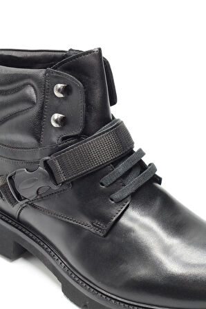 Siyah Hakiki Deri Tokalı Eva Taban Erkek Postal Bot