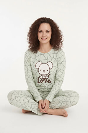 Luxury Thermal Love Desenli Kadın Polar Kışlık Pijama Takımı – 42013