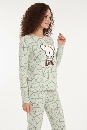 Luxury Thermal Love Desenli Kadın Polar Kışlık Pijama Takımı – 42013