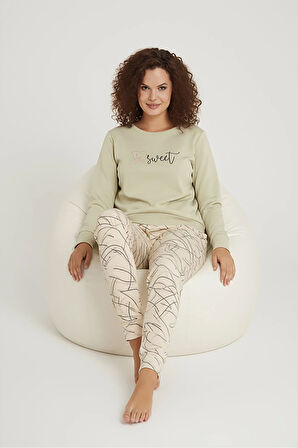 Luxury Thermal Be Sweet Yazılı Çizgili Desenli Kadın Polar Pijama Takımı – 42040