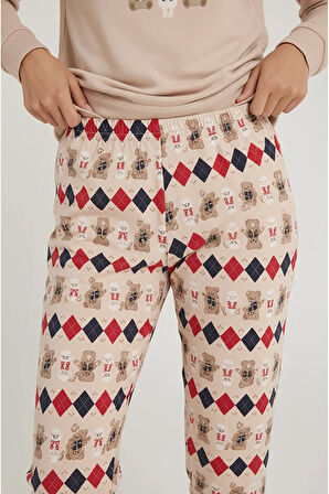 Luxury Thermal Bonjour Köpek Desenli Kadın Polar Kışlık Pijama Takımı – 42042