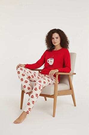 Luxury Thermal Coffee Lover Kadın Kışlık Uzun Kollu Polar Pijama Takımı – 42048