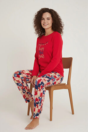 Luxury Thermal Happy New Year Desenli Kadın Polar Kışlık Pijama Takımı – 42049
