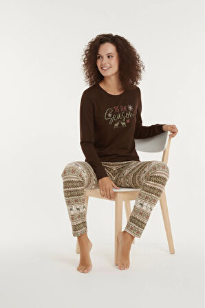 Luxury Thermal Season Geyik Desenli Kadın Polar Kışlık Pijama Takımı – 42059