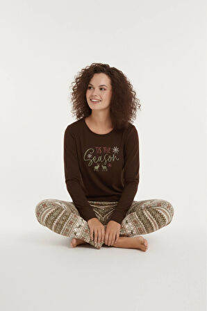 Luxury Thermal Season Geyik Desenli Kadın Polar Kışlık Pijama Takımı – 42059