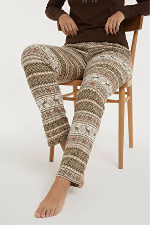 Luxury Thermal Season Geyik Desenli Kadın Polar Kışlık Pijama Takımı – 42059