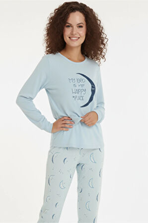 Luxury Thermal Hilal Desenli Kadın Polar Kışlık Pijama Takımı – 42064