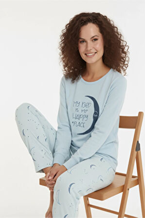 Luxury Thermal Hilal Desenli Kadın Polar Kışlık Pijama Takımı – 42064