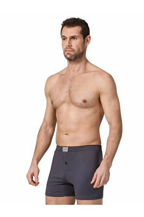 1 Adet Gri Renk Düğmeli Penye Boxer