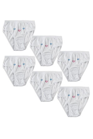 6 Adet Beyaz Renk Işlemeli Çocuk Bato Külot