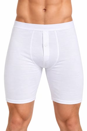 Erkek Düğmeli Uzun Paça Boxer 2’li Paket %95 Pamuk %5 Elastan Likralı Esnek Beyaz S-M-L