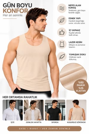 2'li Paket Erkek Ten Rengi Lazer Kesim Atlet Pamuklu Esnek Dikişsiz İz Yapmayan Rahat Günlük İç Giyim S-3XL