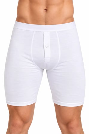 Erkek Düğmeli Uzun Paça Boxer %95 Pamuk %5 Elastan Likralı Esnek Beyaz İç Giyim S-M-L