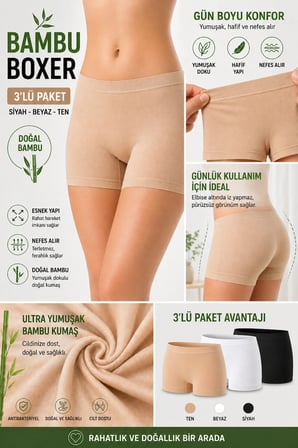 westiçgiyim kadın bambu boxer - premium doğal lifli yumuşak doku - 3'lü paket