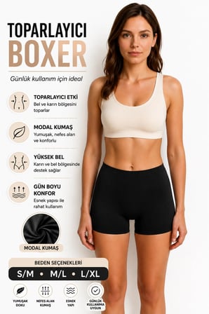 3'lü Paket Modal Kumaş Yüksek Bel Toparlayıcı Boxer Kadın Şekillendirici İç Giyim