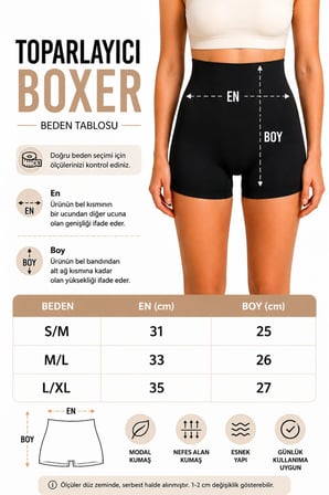 3'lü Paket Modal Kumaş Yüksek Bel Toparlayıcı Boxer Kadın Şekillendirici İç Giyim