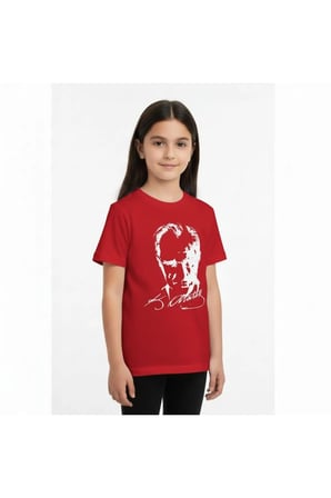 Atatürk Baskılı Çocuk Tişört Unisex Pamuklu Kısa Kollu Tişört