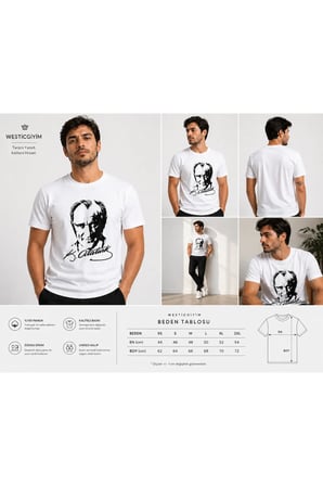 Atatürk Baskılı Beyaz Tişört Kadın Unisex %100 Pamuk Rahat Kalıp Günlük T-Shirt