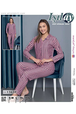 Süet Gömlek Yaka Pijama Takım