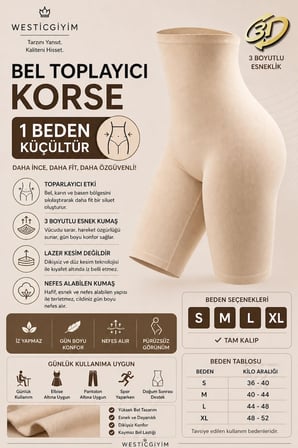 Bel Toplayıcı Korse Yüksek Bel 3D Esnek Toparlayıcı Şort Korse 1 Beden Küçültücü Kadın Korse