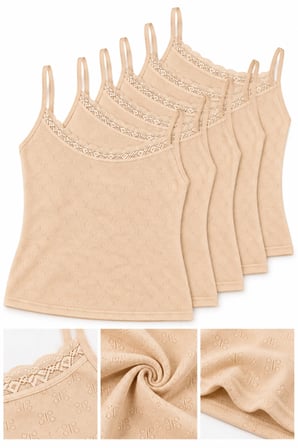 Kadın Pamuklu İp Askılı Dantelli Atlet 6’lı Paket %100 Pamuk Siyah Beyaz Ten M-L-XL-2XL