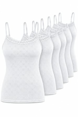 Kadın Pamuklu İp Askılı Dantelli Atlet 6’lı Paket %100 Pamuk Siyah Beyaz Ten M-L-XL-2XL