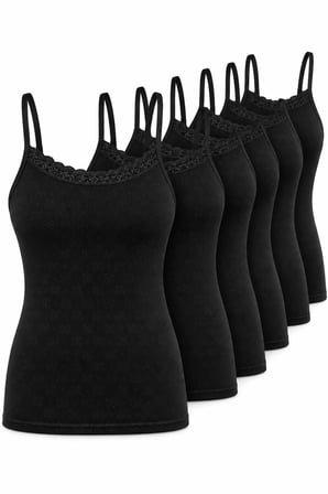 Kadın Pamuklu İp Askılı Dantelli Atlet 6’lı Paket %100 Pamuk Siyah Beyaz Ten M-L-XL-2XL