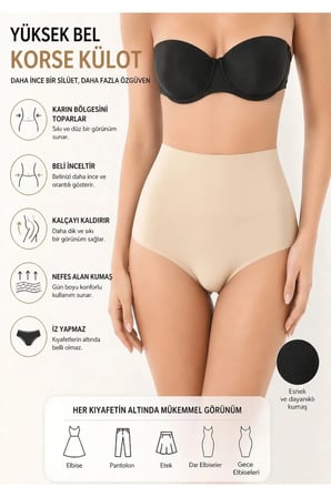 Kadın Yüksek Bel Toparlayıcı Korse Slip – 2 Beden İnce Gösteren Dikişsiz Göbek Toparlayıcı
