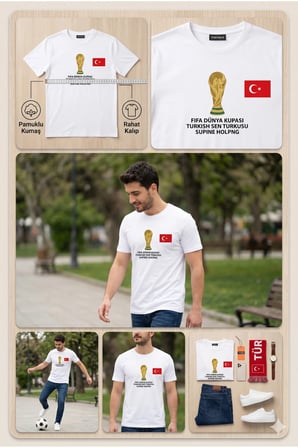 Milli Maç Dünya Kupası Taraftar Tişörtü Türkiye Bayrak Baskılı Unisex T-Shirt