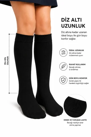 3'lü Paket Çocuk Dizaltı Çorap %80 Pamuk Beyaz Siyah Renk Seçeneği 7-8 Yaş 9-10 Yaş 11-12 Yaş Esnek Rahat Günlük Okul Çorabı