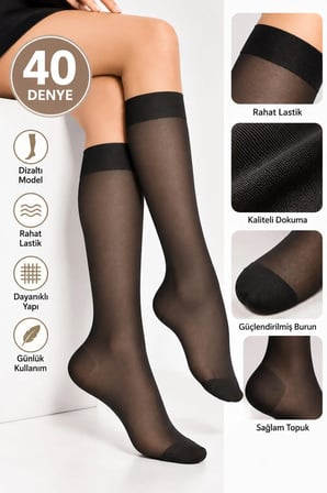 Kadın Nefti 40 Denye Dizaltı Çorap 12’li Paket Burun Takviyeli Orta Kalın %100 Polyamid