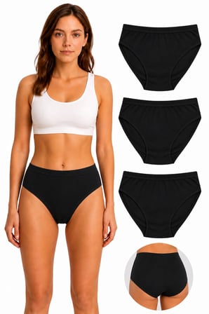 Biyeli Bato Kadın Külot 3'lü Paket %100 Pamuk Geniş Kalıp Yüksek Bel Siyah Beyaz Ten L XL 2XL 3XL 4XL 5XL Büyük Beden