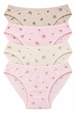 Kadın Çiçekli Likralı Bikini Külot 4'lü Paket %100 Pamuk Yumuşak Rahat Asorti Desenli M L XL