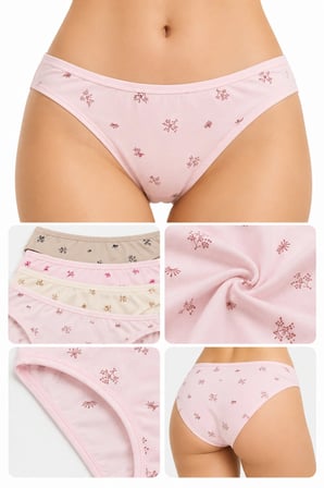 Kadın Çiçekli Likralı Bikini Külot 4'lü Paket %100 Pamuk Yumuşak Rahat Asorti Desenli M L XL