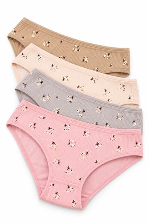 Kadın Kaşkorse Fitilli Bikini Külot 4’lü Paket %100 Pamuk Desenli Asorti Renk M-L-XL