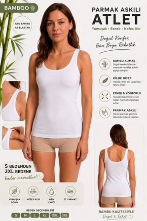Bambu Parmak Askılı Kadın Atlet– Yumuşak, Nefes Alan İç Giyim | S-3XL