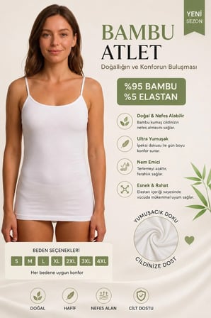 Kadın İp Askılı Bambu Atlet İnce Askılı Esnek Yumuşak Nefes Alan S-4XL